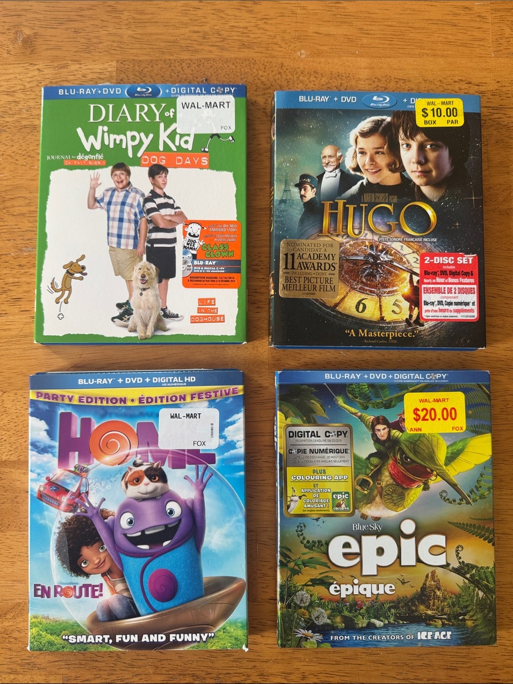 Set of 4 Kids Blu-ray Movies – Diary of a Wimpy Kid, Hugo, Home, Epic
